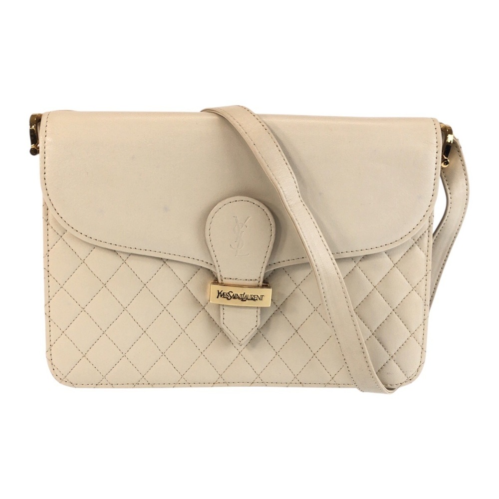 YVES SAINT LAURENT YSL Quilted White Leather Shoulder Bag with Gold Hardware ...